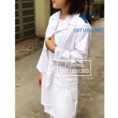 Áo choàng blouae trắng thực tập sinh nam nữ - Áo blue trắng thực tập có cầu vai xanh