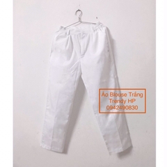 Quần Blouse Trắng nam nữ (quần blouse trắng có cúc và chun, dáng quần âu đẹp)
