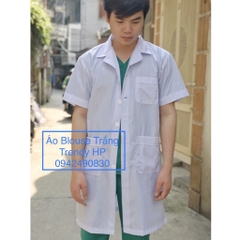 Áo choàng blouse bác sĩ nam cộc tay Lon Nhật mát