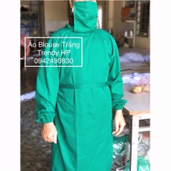 Áo choàng xanh lục phòng mổ, áo khoác phẫu thuật nam nữ có sẵn khẩu trang cho bác sĩ, y tá