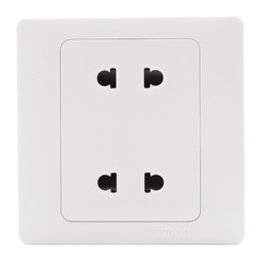 Ổ cắm đôi 2 chấu vuông dùng cho chấu tròn và dẹt màu trắng Simon 51072