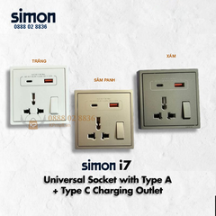 Ổ cắm đa năng kèm ổ sạc USB, Type C và công tắc ổ cắm Simon i7 70E7253
