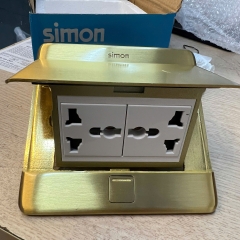 Ổ cắm âm sàn gồm 2 ổ cắm 3 chấu đa năng màu vàng đồng Simon ZD011080