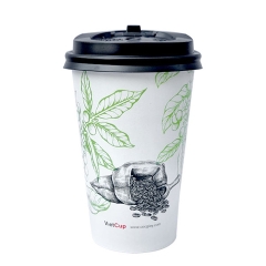 Cốc giấy 12oz 2PE kèm nắp nóng - Lá
