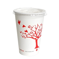Cốc giấy 12oz 2PE kèm nắp lạnh - Hoa Đào