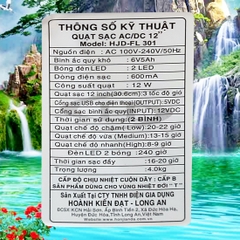 Quạt Sạc HONJIANDA - HJD-FL301<2 Bình>