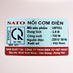 Nồi Cơm Điện SATO 1,8 Lít - 18F051