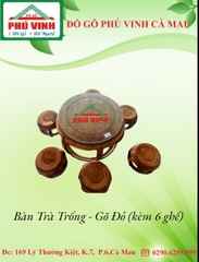 Bàn Trà Trống - Gõ Đỏ (Kèm 6 Ghế)