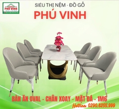 Bàn Ăn Oval, Chân Xoay, Mặt Đá, 1m6