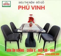 Bàn Ăn Vuông, Chân X, Mặt Đá, 1m4