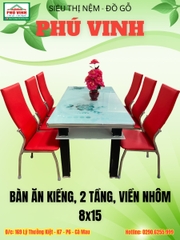 Bàn Ăn Kiếng, Viền Nhôm, 2 Tầng, 8x15