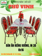 Bàn Ăn Kiếng Vuông, In 3D, 8x16