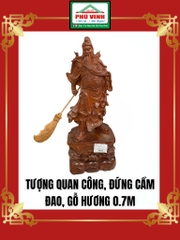 Tượng Quan Công, Đứng Cầm Đao, Gỗ Hương, 0.7m