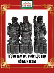 Tượng Tam Đa, Phúc Lộc Thọ, Gỗ Mun, 0.3m