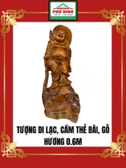 Tượng Di Lạc, Cầm Thẻ Bài, Gỗ Hương, 0.6m