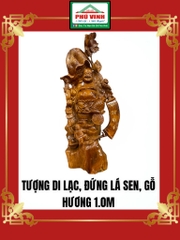 Tượng Di Lạc, Đứng Lá Sen, Gỗ Hương, 1.0m