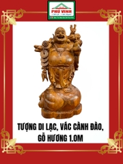 Tượng Di Lạc, Vác Cành Đào, Gỗ Hương, 1.0m