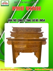 Bàn Thờ Cong, 3 Tầng, Gõ Đỏ, 1m54