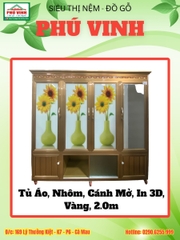 Tủ Áo Nhôm, Cánh Mở, In 3D, Vàng, 2.0m