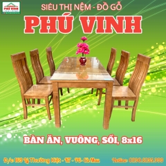 Bàn Ăn, Vuông, Sồi, 8x16