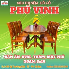 Bàn Ăn, Oval, Tràm, Mặt Phủ Xoan, 8x16