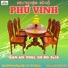 Bàn Ăn, Oval, Gõ Đỏ, 8x16