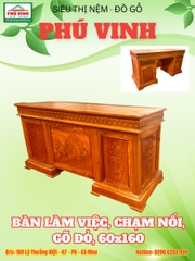 Bàn Làm Việc, Chạm Nổi, Gõ Đỏ, 60x160