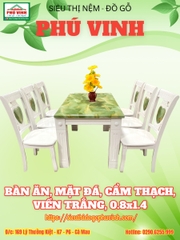 Bàn Ăn, Mặt Đá, Cẩm Thạch, Viền Trắng, 0.8x1.4