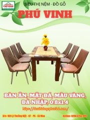 Bàn Ăn, Mặt Đá, Màu Vàng, Đá Nhập, 0.8x1.4