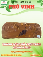 Tranh Đồng Hồ, Cưỡi Trâu, Gõ Đỏ, 90x40