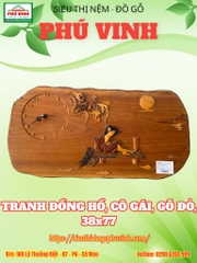 Tranh Đồng Hồ , Gõ Đỏ, Cô Gái, Gõ Đỏ, 38x77