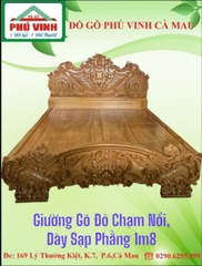 Giường Gõ Đỏ, Chạm Nổi, Dày Sạp Phảng,1m8