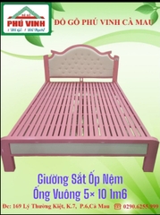 Giường Sắt Ốp Nệm, Ống Vuông 5x10, 1m6