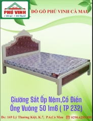 Giường Sắt Ốp Nệm,Cổ Điển, Ống Vuông 50, 1m6