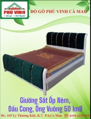 Giường Sắt, Ốp Nệm, Đầu Cong, Ống Vuông 50, 1m8