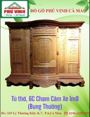 Tủ Thờ, 6 Chân, Chạm, Căm Xe, 1m8