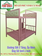 Giường Sắt 2 Tầng, Ốp Nệm, Ống 50, 1m4x1m4