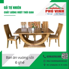 Bàn Ăn Vuông, Sồi, Chân Chữ C - 8 x 16 ( Ghế 3 Lá )