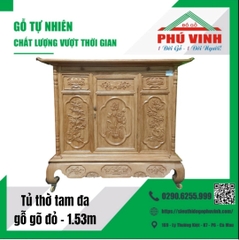 Tủ Thờ, Gõ Đỏ, Tam Đa, Chạm - 1,53m