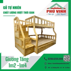 Giường Tầng, Hộc Kéo,Thang H. Kéo, Thông Nhập, M. Vàng - 1.2 x 1.4m
