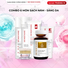 Combo Toàn Diện Mờ Nám, Đẹp Da Sắc Ngọc Khang: Nước tẩy trang 145ml, sữa rửa mặt 50g, nước hoa hồng 145ml, kem chống nắng 50g, kem dưỡng da ban đêm 10g, viên uống vi tảo lục 60v (phiên bản thường)