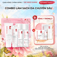 Combo Làm Sạch Da Chuyên Sâu Sắc Ngọc Khang (Sữa rửa mặt Thảo Dược 100g + Nước Hoa Hồng Thảo Dược 145ml + Nước Tẩy Trang Thảo Dược 145ml + Tẩy TBC 120g)