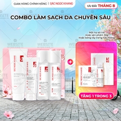 Combo Làm Sạch Da Chuyên Sâu Sắc Ngọc Khang (Sữa rửa mặt Thảo Dược 100g + Nước Hoa Hồng Thảo Dược 145ml + Nước Tẩy Trang Thảo Dược 145ml + Tẩy TBC 120g)