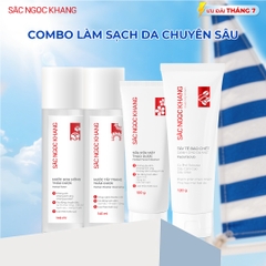 Combo Làm Sạch Da Chuyên Sâu Sắc Ngọc Khang (Sữa rửa mặt Thảo Dược 100g + Nước Hoa Hồng Thảo Dược 145ml + Nước Tẩy Trang Thảo Dược 145ml + Tẩy TBC 120g)