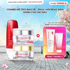 Combo Mờ Nám Dưỡng Trắng Kiềm Dầu Sắc Ngọc Khang (Kem dưỡng da ban ngày, kem dưỡng da ban đêm, kem chống nắng kiềm dầu, tặng kèm sữa dưỡng thể)