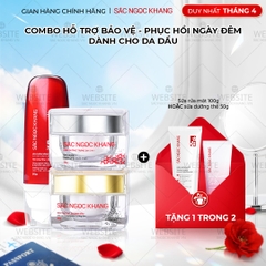 Combo Mờ Nám Dưỡng Trắng Kiềm Dầu Sắc Ngọc Khang (Kem dưỡng da ban ngày, kem dưỡng da ban đêm, kem chống nắng kiềm dầu, tặng kèm sữa dưỡng thể)