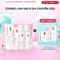 Combo Làm Sạch Da Chuyên Sâu Sắc Ngọc Khang (Sữa rửa mặt Thảo Dược 100g + Nước Hoa Hồng Thảo Dược 145ml + Nước Tẩy Trang Thảo Dược 145ml + Tẩy TBC 120g)