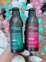 (Không vỏ) Set gội xả chuẩn salon Spa Pharma Keratin siêu phục hồi tóc màu đen SpaPharma cao cấp 500ml-1000ml