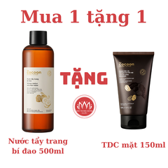 Combo Cocoon Tẩy trang bí 500ml +TDC mặt 150ml