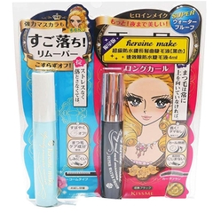Set 2c Mascara Heroine Kiss Me Xanh Tẩy Trang và Hồng Long Curl